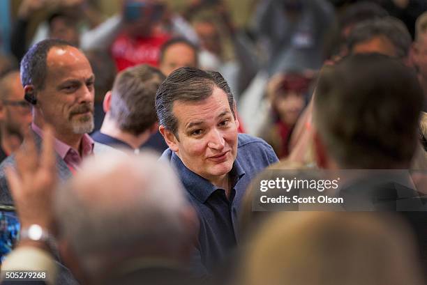 Republican presidential candidate Sen. Ted Cruz greets guests after arriving for a speech at the 2016 South Carolina Tea Party Coalition Convention...