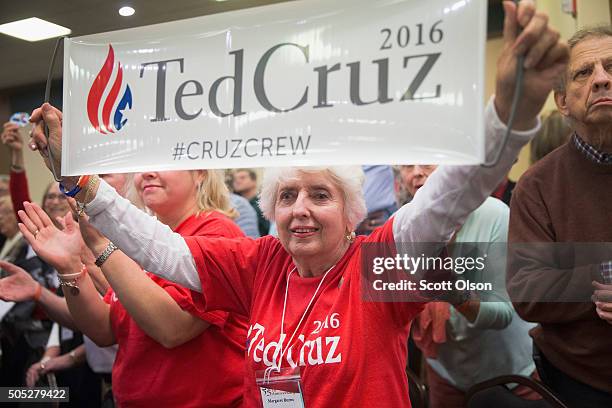 Supporter of Republican presidential candidate Sen. Ted Cruz cheers as he arrives for a speech at the 2016 South Carolina Tea Party Coalition...