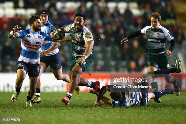 Manusamoa Tuilagi of Leicester Tigers in action during the European Rugby Champions Cup match between Leicester Tigers and Benetton Treviso at...