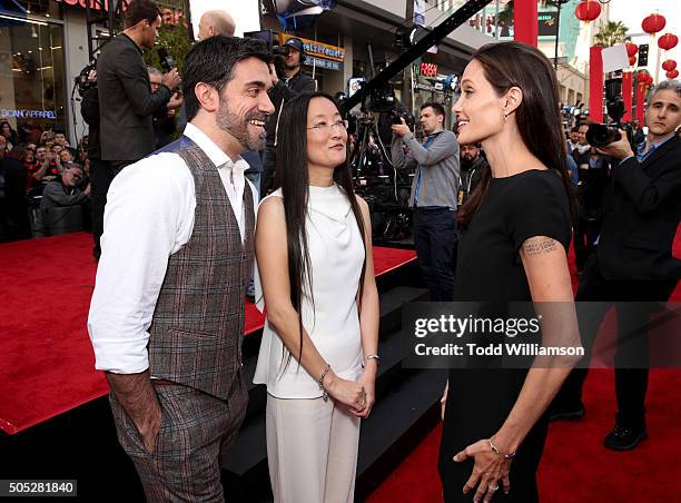 Directors Alessandro Carloni and Jennifer Yuh and actress Angelina Jolie attend the premiere of DreamWorks Animation and Twentieth Century Fox's...