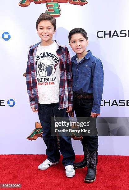 Actors/brothers Pierce Gagnon and Steele Gagnon arrive at the Premiere of DreamWorks and Twentieth Century Fox's 'Kung Fu Panda 3' at TCL Chinese...