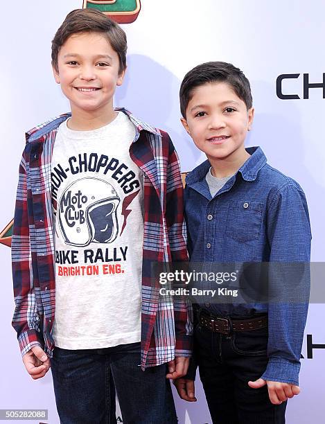 Actors/brothers Pierce Gagnon and Steele Gagnon arrive at the Premiere of DreamWorks and Twentieth Century Fox's 'Kung Fu Panda 3' at TCL Chinese...