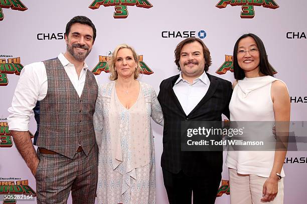 Director Alessandro Carloni, producer Melissa Cobb, actor Jack Black and director Jennifer Yuh attend the premiere of DreamWorks Animation and...