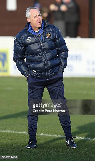 Dagenham & Redbridge coach Ian Culverhouse looks on during the pre match warm up prior to the Sky Bet League Two match between Dagenham & Redbridge...