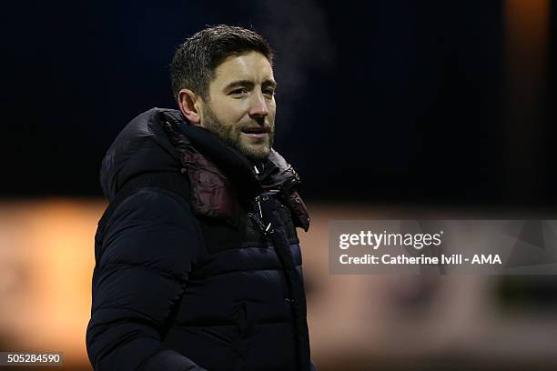 Lee Johnson manager of Barnsley during the Sky Bet League One match between Shrewsbury Town and Barnsley at New Meadow on January 16, 2016 in...