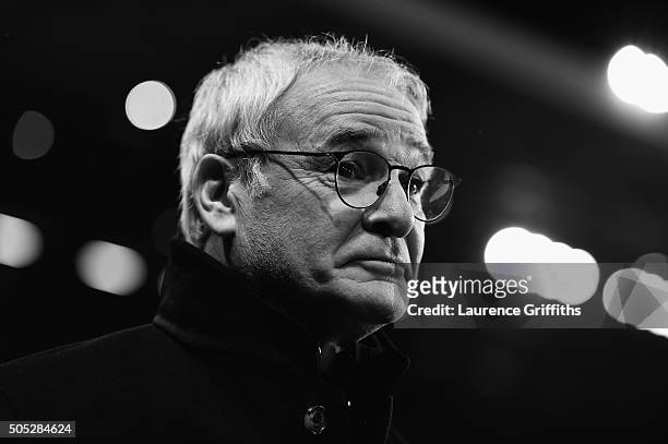 Claudio Ranieri of Leicester City looks on during the Barclays Premier League match between Aston Villa and Leicester City at The King Power Stadium...