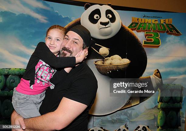 Joey Fatone and his daughter Kloey Alexandra attend "Kung Fu Panda 3" premiere at AMC Disney Springs Movie Theater on January 16, 2016 in Lake Buena...