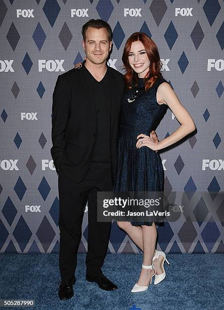 Actor Robert Kazinsky and actress Chloe Dykstra attend the FOX winter TCA 2016 All-Star party at The Langham Huntington Hotel and Spa on January 15,...