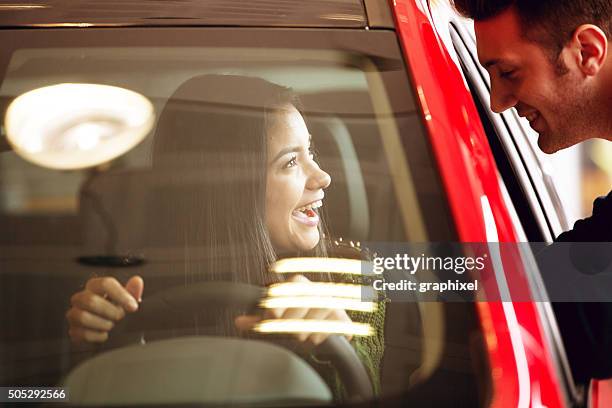 happiness of buying a new car - customer test drive stock pictures, royalty-free photos & images