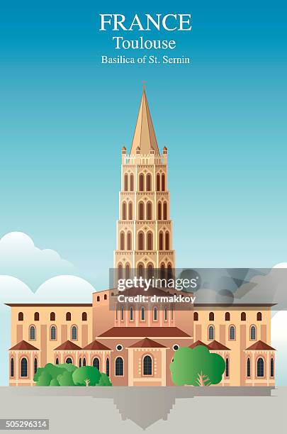 ilustrações de stock, clip art, desenhos animados e ícones de toulouse- basílica de saint sernin - toulouse