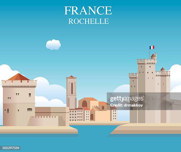 rochelle castle - water front stock illustrations