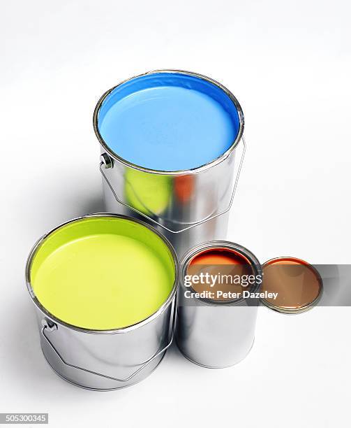 coloured paint pots - ペンキ缶 ストックフォトと画像