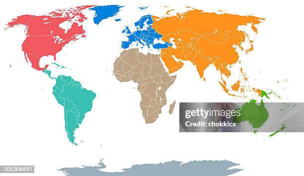 colorful wolrd map in seven continents - antarctica 幅插畫檔、美工圖案、卡通及圖標