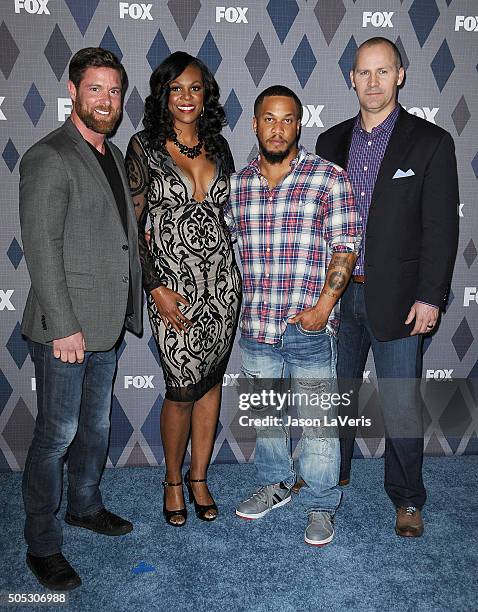 Noah Galloway, Tee Marie Hanible, Nicholas Irving and Rorke Denver attend the FOX winter TCA 2016 All-Star party at The Langham Huntington Hotel and...