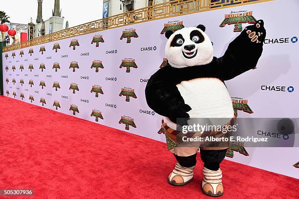 Po attends the premiere of DreamWorks Animation and Twentieth Century Fox's 'Kung Fu Panda 3' at TCL Chinese Theatre on January 16, 2016 in...