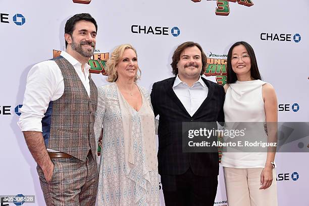 Director Alessandro Carloni, producer Melissa Cobb, actor Jack Black and director Jennifer Yuh attend the premiere of DreamWorks Animation and...