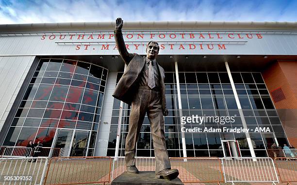 The statue of Ted Bates outside of the St Mary's Stadium home of Southampton FC during the Barclays Premier League match between Southampton and West...