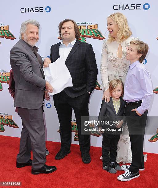 Dustin Hoffman, Jack Black, Kate Hudson and sons arrive at the Los Angeles Premiere "Kung Fu Panda 3" at TCL Chinese Theatre on January 16, 2016 in...