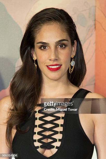 Mexican actress Sandra Echeverria poses for pictures during the press conference to promote the animated film 'El Profeta' at Hotel St Regis on...