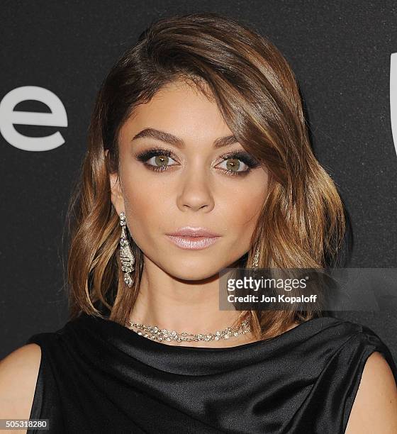 Actress Sarah Hyland arrives at the 2016 InStyle And Warner Bros. 73rd Annual Golden Globe Awards Post-Party at The Beverly Hilton Hotel on January...
