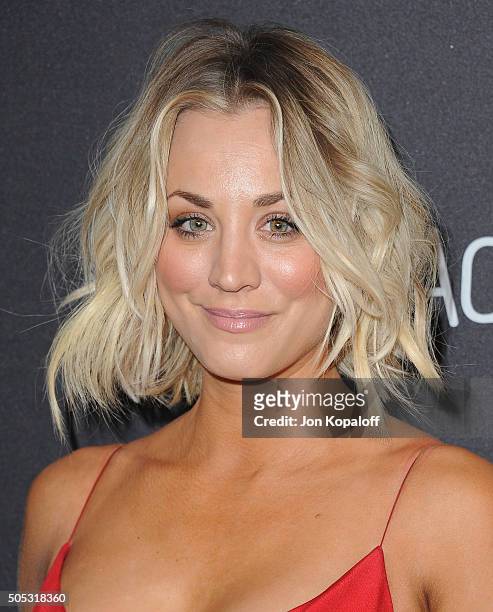 Actress Kaley Cuoco arrives at the 2016 InStyle And Warner Bros. 73rd Annual Golden Globe Awards Post-Party at The Beverly Hilton Hotel on January...