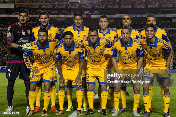 Players of Tigres pose prior the 2nd round match between Tigres UANL and Morelia as part of the Clausura 2016 Liga MX at Universitario Stadium on...