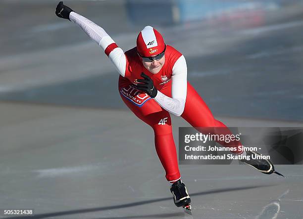 Karolina Gasecka of Karolina Gasecka competes in the ladies 500 m heats during day 1 of ISU speed skating junior world cup at ice rink Pine stadium...