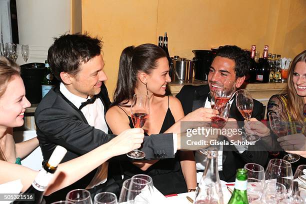 Alicia von Rittberg, Florian David Fitz, girlfriend Julia Czechner and Elyas M'Barek , during the German Film Ball 2016 party at Hotel Bayerischer...