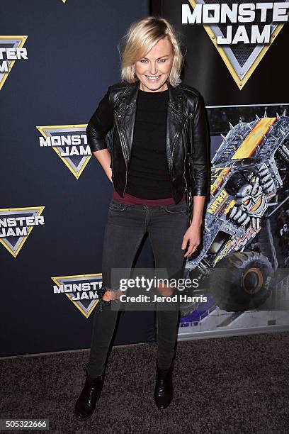 Actress Malin Akerman arrives at the Monster Jam at Angel Stadium of Anaheim on January 16, 2016 in Anaheim, California.