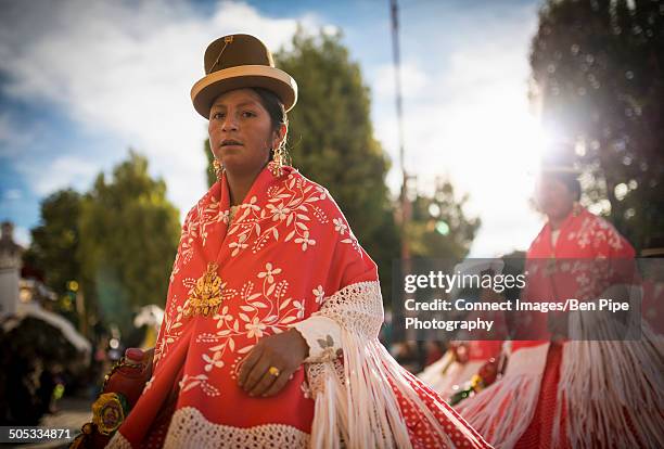 dancers in traditional costume, fiesta de la virgen de la candelaria, bolivia - virgen de la candelaria fiesta stock pictures, royalty-free photos & images
