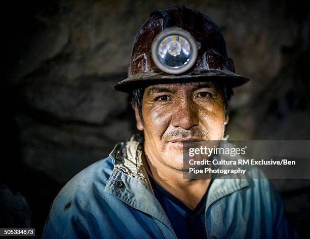 portrait of miner, cerro rico, potosi, southern altiplano, bolivia - miner helmet portrait stock pictures, royalty-free photos & images