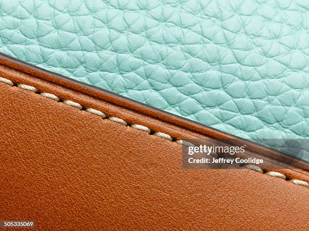detail on leather purse - cucitura foto e immagini stock