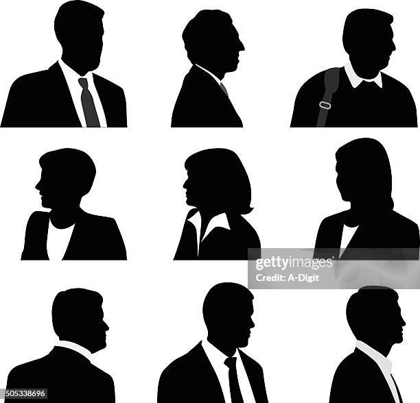 geschäft leute silhouette profil - business frau profil kurze haare stock-grafiken, -clipart, -cartoons und -symbole