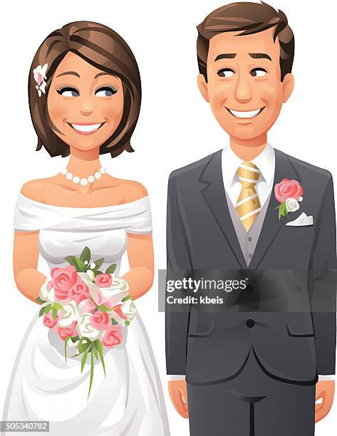 ilustraciones, imágenes clip art, dibujos animados e iconos de stock de novia y el novio - just married