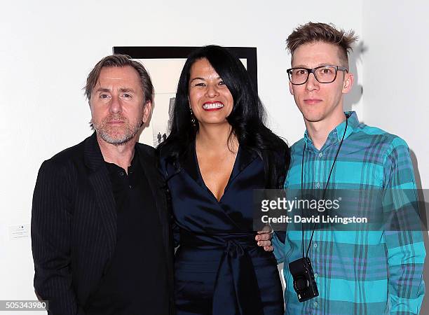 Actor Tim Roth, Merry Karnowsky and John Maloof attend Vivian Maier - Photographs from the Maloof Collection at Merry Karnowsky Gallery on January...