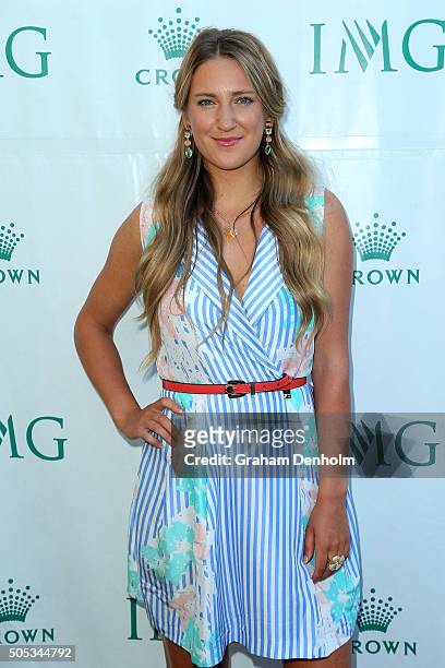 Victoria Azarenka of Belarus arrives at the 2016 Australian Open party at Crown Entertainment Complex on January 17, 2016 in Melbourne, Australia.