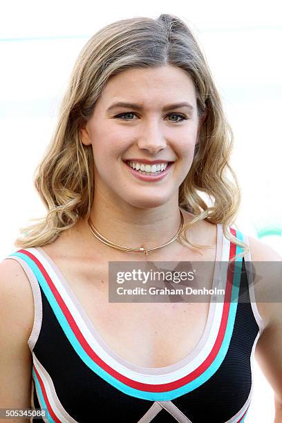 Eugenie Bouchard of Canada arrives at the 2016 Australian Open party at Crown Entertainment Complex on January 17, 2016 in Melbourne, Australia.