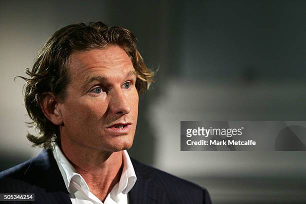 Former Essendon coach James Hird speaks for the first time about the Essendon doping scandal at The Ethics Centre on January 17, 2016 in Sydney,...