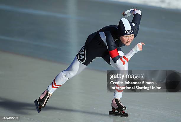 Viktoria Schinnerl of Austria competes in the ladies 500 m heats during day 1 of ISU speed skating junior world cup at ice rink Pine stadium on...