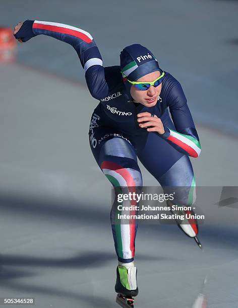 Chiara Cristelli of Italy competes in the ladies 500 m heats during day 1 of ISU speed skating junior world cup at ice rink Pine stadium on January...