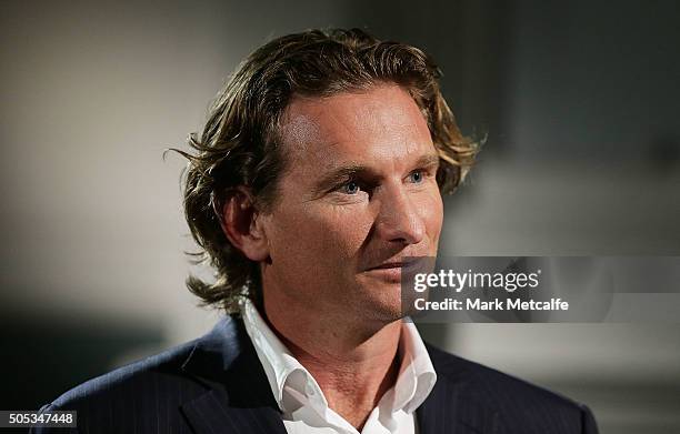 Former Essendon coach James Hird speaks for the first time about the Essendon doping scandal at The Ethics Centre on January 17, 2016 in Sydney,...