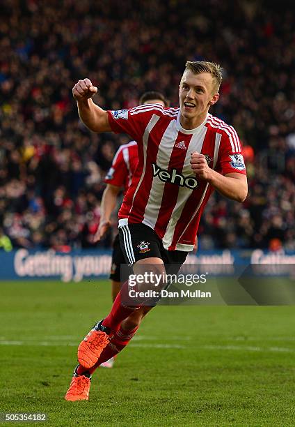 James Ward-Prowse of Southampton celebrates scoring his team's second goal during the Barclays Premier League match between Southampton and West...