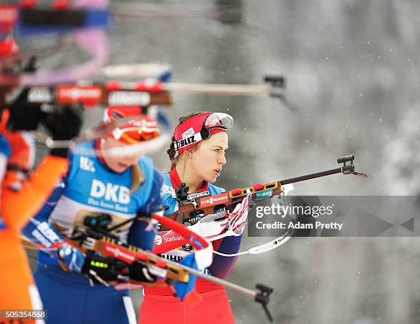 Synnoeve Solemdal of Norway loads her rifle during the Women's 4x 6km relay on Day 5 of the IBU Biathlon WOrld Cup Ruhpolding on January 17, 2016 in...