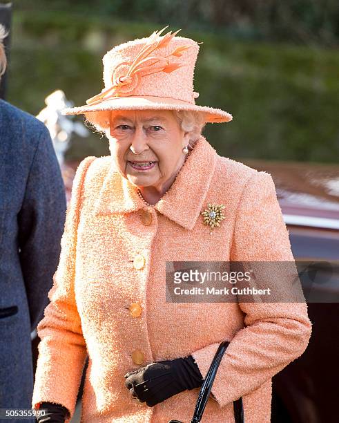 Queen Elizabeth II attends church at Hillington on January 17, 2016 in King's Lynn, England.