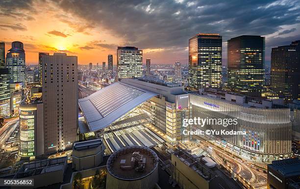 osaka city sunset with city lights - osaka city 個照片及圖片檔