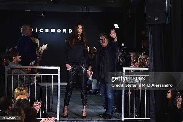 Saverio Moschillo walks the runway at the Richmond show during Milan Men's Fashion Week Fall/Winter 2016/17 on January 17, 2016 in Milan, Italy.