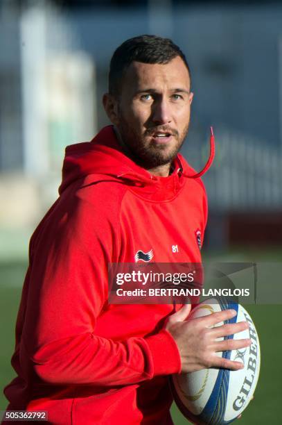 Toulon's Australian fly-half Quade Cooper practices prior to the European Champions Cup rugby union match RC Toulon vs Wasps on January 17, 2016 at...