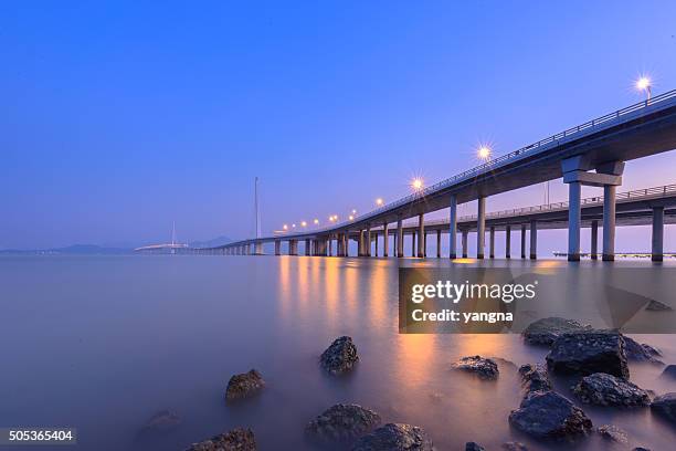 shenzhen wan bridge in the night - musical instrument bridge stock pictures, royalty-free photos & images