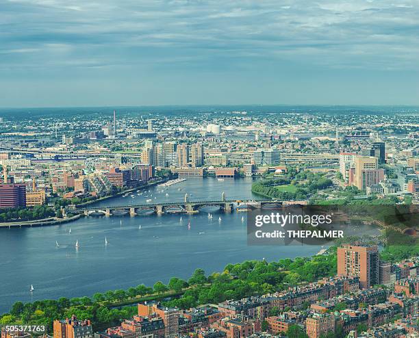 boston from the air - boston aerial stock pictures, royalty-free photos & images