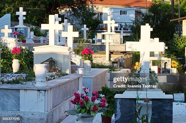orthodox cemeteray - kataraktis village stock pictures, royalty-free photos & images